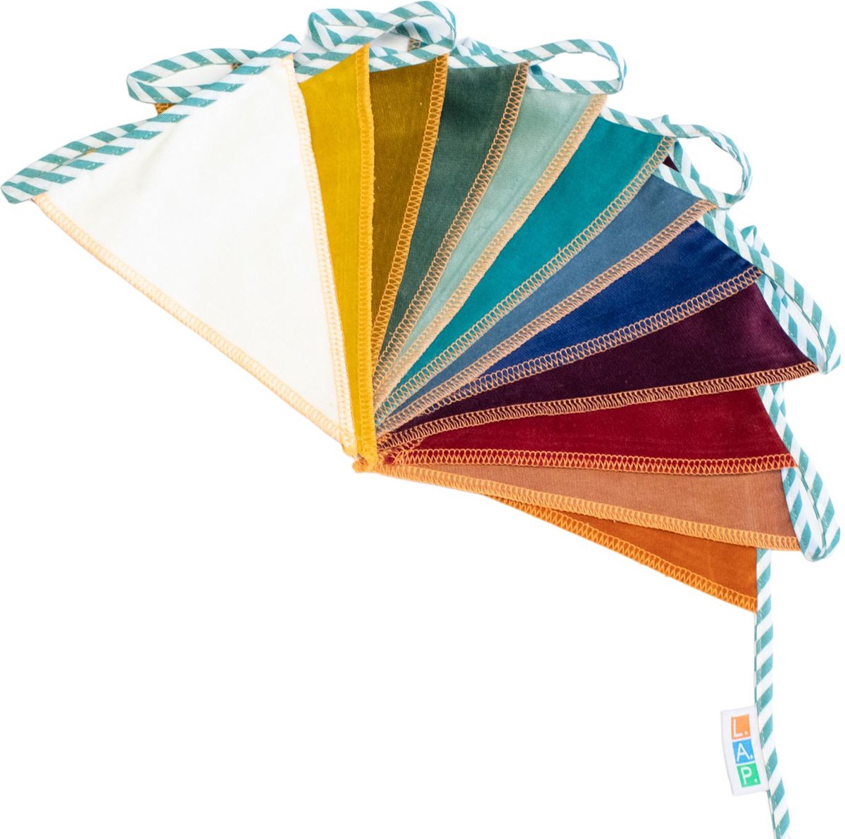 Vlaggenlijn Rainbow Velvet | 11 meter | stoffen vlaggetjes |duurzaam & handgemaakt | regenboogkleuren